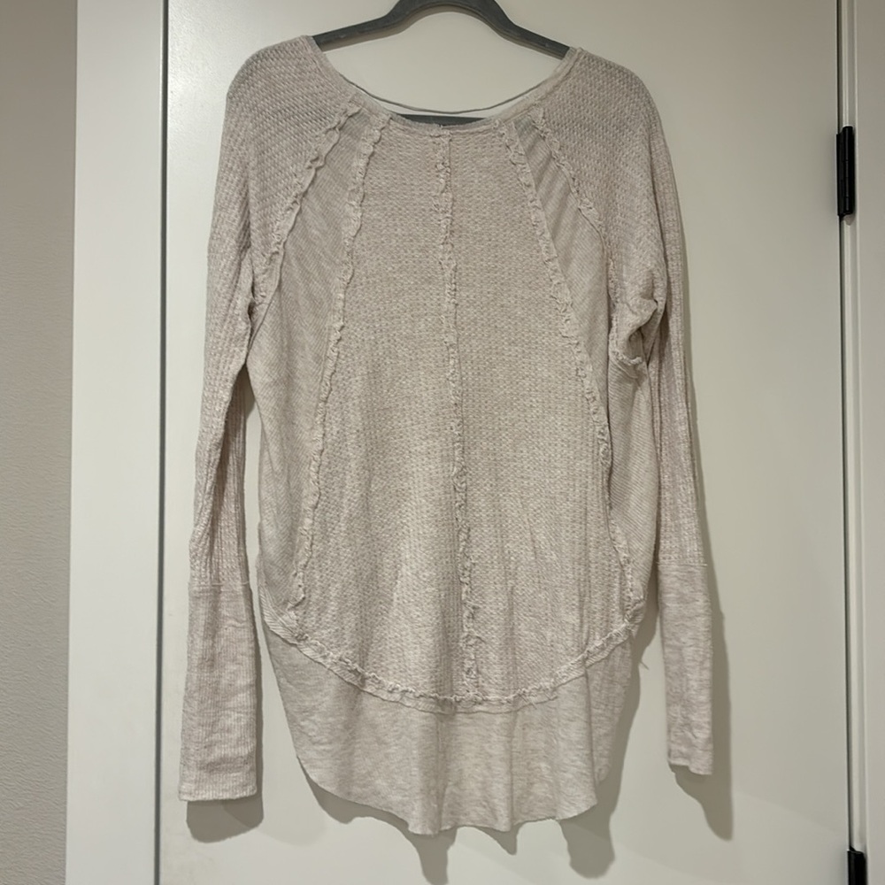 We the free V-neck, long sleeve, thermal cream, size medium